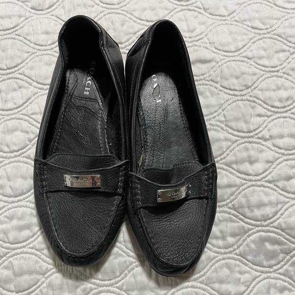 Coach Frederica Black Pebbled Leather Loafers Size 7 - Picture 2 of 8